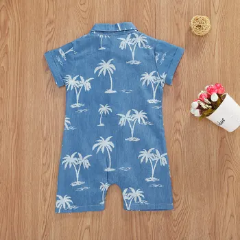 Bērnu Vasaras Apģērbu Bērnu Zēniem Atloks Romper Zīdaiņu Kokosriekstu Koku Īsām Piedurknēm Jumpsuit Apģērbi