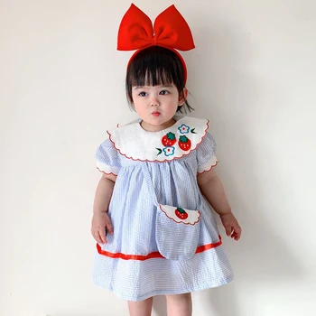 Bērnu Zemeņu Kleita Meitenēm Uzstādīšanas Bērnu Apģērbu Komplekts spāņu Kleitu PP Zeķbikses Bērniem Lotia Izšuvumi Frocks Toddler Vasaras Apģērbs