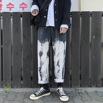 Camo Džinsi Vīriešu Modes Vintage Mazgātas Tie Krāsošanas izšuvumi Gadījuma Džinsa Bikses Man Streetwear Hip Hop Zaudēt Taisni Džinsi S-2XL