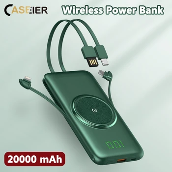 CASEIER 20000mAh Wireless Power Bank Ar Kabeli, Lai Tālruni Neredzamo Varu Parādīt Powerbank 10000mAh Portatīvo Ārējo Akumulatoru