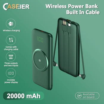 CASEIER 20000mAh Wireless Power Bank Ar Kabeli, Lai Tālruni Neredzamo Varu Parādīt Powerbank 10000mAh Portatīvo Ārējo Akumulatoru