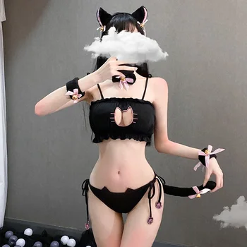 Catwoman Cosplay Tērpi, Mežģīnes Sexy kawaii Apakšveļas Komplekts Gudrs Apakšveļa Kalps Erotiska Apģērbs Babydoll Porno Naktskrekls