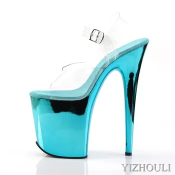Caurspīdīgs 8 collu papēži, sexy 20 cm zils electroplated duncis papēži, modeli, pole dejas sandales