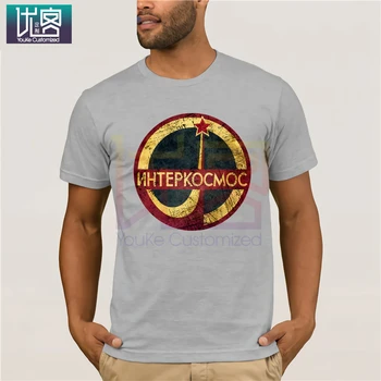 CCCP Interkosmos Vintage Emblēmu T-Krekls O Kakla Kokvilnas t-veida Topi Gadījuma Īsām Piedurknēm Top Humora Tee Krekls Kokvilnas Topi Grafiskais