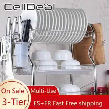 CellDeal 3 Līmeņu Virtuves Plaukts Trauku Drainer Izlietnes Plaukts Notekpaplāti Plāksnes, Galda Piederumiem Tases Turētājs, Virtuves Uzglabāšanas Plaukts Virtuves Plaukti