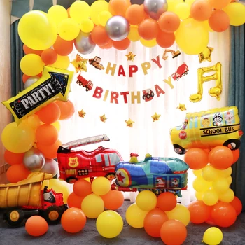 Celtniecības Dzimšanas Dienas Svinības Balonu Vainags Dump Truck Balonu Backdrops Ekskavatoru Balonu Arku Komplekts Automobiļiem, Balonu Banner