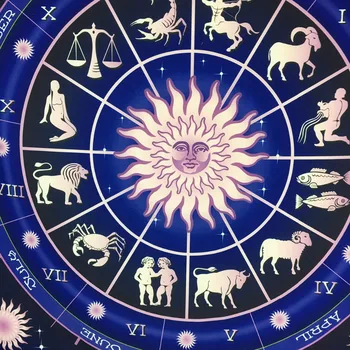 Cilected Zilā Horoskops Gobelēns Indijas Astroloģija Hipiju Sienas Karājas Etniskā Dekoratīvās Mākslas Zodiaka Gobelēns 147CM Bezmaksas Piegāde