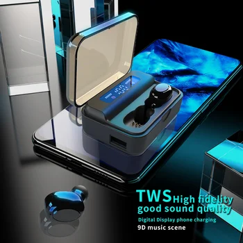 Cilvēka fizikas dizaina Portatīvo sporta mini9D Stereo Bluetooth Austiņas Bezvadu LED Displejs, Bluetooth Austiņas 1200mAh Power Bank