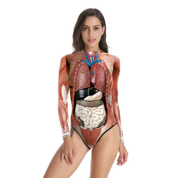 Cilvēku Orgānu iekšējo orgānu Audu Struktūru Peldkostīmu Bikses Halloween Muskuļu Peldkostīmi Bodysuit 3D Sieviešu Peldkostīms Sporta peldkostīms