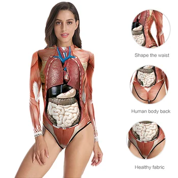 Cilvēku Orgānu iekšējo orgānu Audu Struktūru Peldkostīmu Bikses Halloween Muskuļu Peldkostīmi Bodysuit 3D Sieviešu Peldkostīms Sporta peldkostīms
