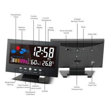 Ciparu LED Temperatūras un Mitruma Monitors Modinātājs Daudzfunkciju Laika Prognoze LED Galda Pulkstenis Snaudas Funkciju Galda Skatīties