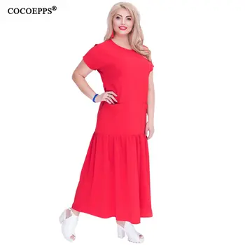 COCOEPPS 2019 Plus Lieluma Vasaras Cietā Gara Kleita Sievietēm, Liela Izmēra Raibs Ar Kabatām O-veida kakla Kleitas, Vintage Vestidos 6XL