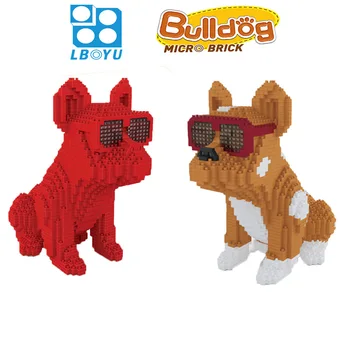 Cool Brilles Buldogs Suns Dzīvnieku Red Pet DIY 3D Modeli Mini Mazo Blokus, Dimanta bloku Bērniem