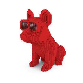 Cool Brilles Buldogs Suns Dzīvnieku Red Pet DIY 3D Modeli Mini Mazo Blokus, Dimanta bloku Bērniem