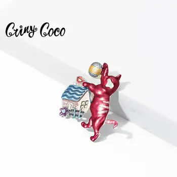 Cring Coco Gudrs Dizains Kaķis Spēlējas ar Bumbu Dzijas Piespraudes Piespraudes Dāmas Emaljas Dzīvnieku Māja Pilienu eļļas Broša Pin Sievietēm