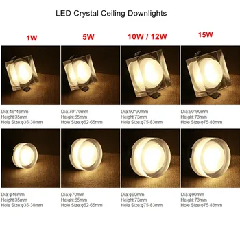 Crystal LED downlight 5W 10 W 12W Aptumšojami led spot gaismas AC220V 110V led prožektora griestu lampa mājas apgaismojums