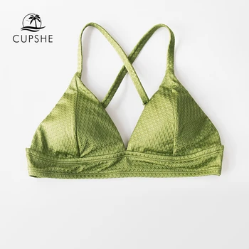 CUPSHE Zaļā Struktūra, Triangle Bikini Top Sievietes Sexy Polsterētām Krūšturis V-veida kakla Tvertnes Augšpusē Ir 2021. Meitenes Atsevišķie Peldkostīmi Peldvietu Krūšturis Top