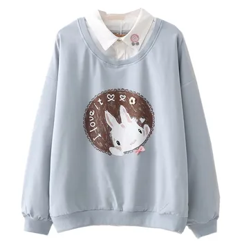 Cute Anime Hoodies Tīņi Meitene Kawaii Trušu Sieviešu Krekls Mīksto Long Sleeve Blue Bunny Sweetshirt Zaļa, Rozā Džemperi Balts
