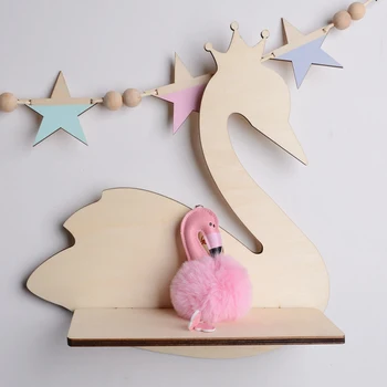 Cute Radošais Guļamistabas Sienas Plaukts DIY Oriģinālo Koka Flamingo Uzglabāšanas Turētājs Organizācijas Plaukts Bērnu Istabas Dzīvnieku Dekoratīvais Plaukts