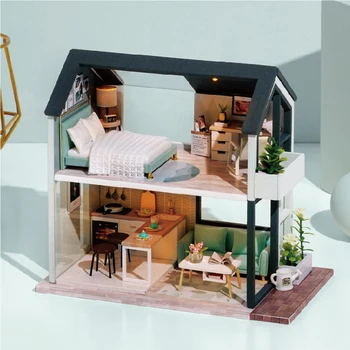 CUTEBEE DIY Leļļu Nams Koka Leļļu Mājas Miniatūra leļļu Namiņš Mēbeles Komplekts ar LED Rotaļlietas bērniem Ziemassvētku Dāvanu QL01