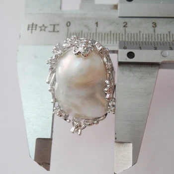 DABAS SALDŪDENS PĒRĻU GREDZENS, liels baroka formas pērle gredzenu .20 x 30 mm pērle