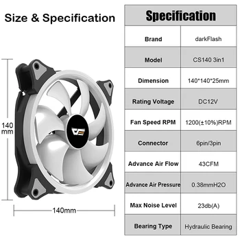 DarkFlash PC Case Fan 140mm RGB AURA SYNC 5V/3pin Dzesēšanas Ventilators Kluss Regulēt Ventilatoru Ātrumu Datora korpusa Krāsu RGB Cooler Fan