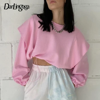 Darlingaga Streetwear Cietā Zaudēt Rozā Rudens Sporta Krekls Sievietēm, Topi Aukliņu Elastīgs Džemperis Gadījuma Apgriezts Sviedru Krekli 2020