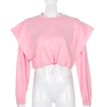 Darlingaga Streetwear Cietā Zaudēt Rozā Rudens Sporta Krekls Sievietēm, Topi Aukliņu Elastīgs Džemperis Gadījuma Apgriezts Sviedru Krekli 2020