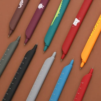 Daudzfunkciju Retro Krāsu gēla pildspalva 0,5 mm 3 in 1 Radošu vēstnesis Lineāls, Pildspalva Karikatūra Grāmatzīmes pildspalvu Skolas piederumi