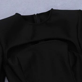 DEIVE TEGER Modes garām Piedurknēm Hoolow-out Sadalīt Biroja Stila Gadījuma Pārsējs Sexy Black Bodycon Mini Rudens Ziemas Kleitu 8406