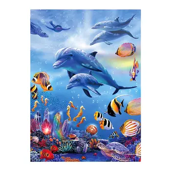 Delfīnu Dzīvnieku Dimanta Glezna Jūras Pasaule Kārtu Pilnīgu Urbt Zivju Nouveaute DIY Mozaīkas Izšuvumi 5D Cross Stitch Mājas Dekoru Dāvanas