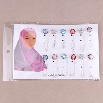 Deviņu Zvaigžņu Rhinestone Kniepadatu Musulmaņu Hijab Turban Matu Aksesuāri Kapuci Šalle Sprādzes Drošības Matadatu Ķēdes Klp Adatu