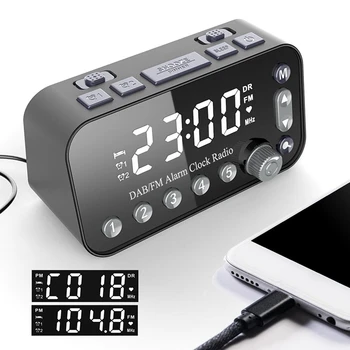 Digitālais Modinātājs DAB FM Alarm Clock Radio Dual USB Uzlādes Ostas LCD Displeja fona Apgaismojums Regulējams Signāla Skaļuma Modinātājs