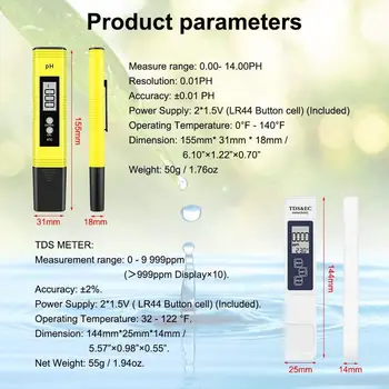 Digitālo pH un TDS Mērītājs Combo, Augstas Precizitātes pH Testeri Nolasīšanas Precizitāte TDS Testeri, Ūdens Kvalitātes Testeri Sadzīves Dzeramā