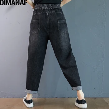 DIMANAF Plus Lieluma Sievietēm Garās Bikses Vintage Džinsa Džinsi, Bikses, Sieviešu Bikses Elastīgs Viduklis Ir 2021. Dāma Bikses Pavasara Apģērbu Melns