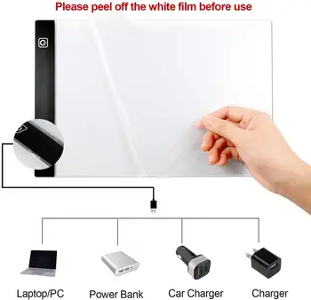 Dimanta Krāsošana A3 LED Gaismas Pad Tablet Aksesuāri Trīs līmeņu Intensitāti Ultrathin LED Gaismas Pad Dimanta Krāsošana