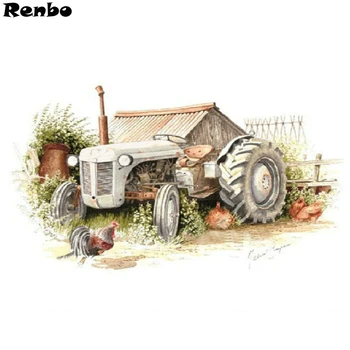 Dimanta Krāsošana Lauksaimniecības traktoru Vistu Priekšstatu Par Rhinestones Pilnu Kvadrātveida, apaļas Dimanta Urbšanas Izšuvumi diy 5d Cross Stitch komplekti