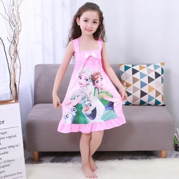 Disney Kids Princese Kleita Saldēti Elza Anna Meitene Nightdress Drēbes Summer Cartoon Naktskrekls Meitene Apģērbs Ar Īsām Piedurknēm Kleita