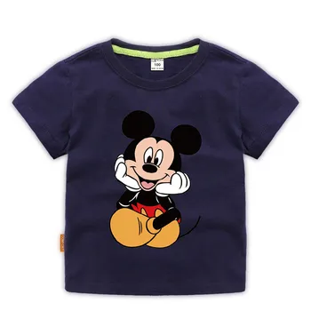 Disney meitene T-krekls ar apaļu kakla regulāri Mickey Mouse modelis kokvilnas ērtu mājas skolas apakškrekls bērniem universālā T-krekls