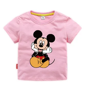 Disney meitene T-krekls ar apaļu kakla regulāri Mickey Mouse modelis kokvilnas ērtu mājas skolas apakškrekls bērniem universālā T-krekls