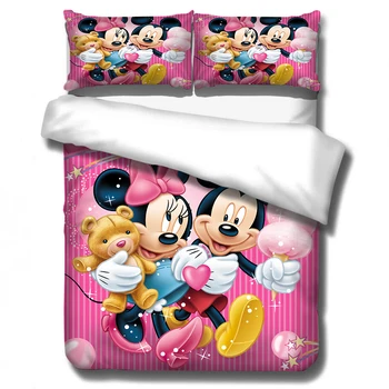 Disney Mickey Minnie mouse Gultas Komplekts Sega sedz spilvendrāna Pieaugušo Bērnu gulta kopu Vienā Queen, King size Mājas Tekstila 3pcs