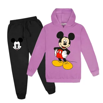 Disney Modes Mickey Mouse Bērniem Bērnu sporta Krekls Liels Zēns Zēni un Meitenes pelēkā vārna + Bikses Kopa