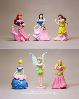 Disney Princess Snow White Ariel Pelnrušķīte Lāpīt Bell 8cm 6pcs/set Rīcības Attēls, Anime Mini Kolekcija Statuetes Rotaļlieta modelis dāvanu