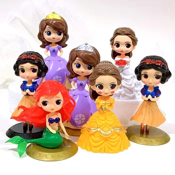 DISNEY Q posket Princese Lelle Ariel Rapunzel sniegbaltīte Elsa Belle Attēls rotaļlietas, lelles, rotaļlietas Kūka dekori dzimšanas dienas svinības