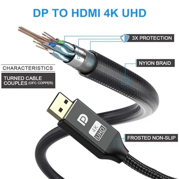 DisplayPort uz HDMI Kabeli, DP, HDMI Kabeli, 4K@30Hz DP 1.2 Projektoru PS4 PC HDTV Lenovo Klēpjdatoru 4K Displeja Porta Kabelis, HDMI