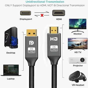DisplayPort uz HDMI Kabeli, DP, HDMI Kabeli, 4K@30Hz DP 1.2 Projektoru PS4 PC HDTV Lenovo Klēpjdatoru 4K Displeja Porta Kabelis, HDMI