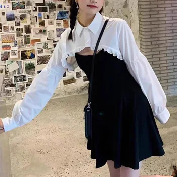 Divas Gabals Komplekti Tērpu Kreklu Apkakles Rudenī Jaunu Stilu Japāņu Karstā Meitene Salds Hepburn Stils Franču Retro Salds Un Sāļš Black Slim