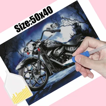 DIY Dimanta izšuvumi 5D Pilnu Kvadrātveida Dimanta Krāsošana Skelets motociklu Cross Stitch Bildes Rhinestones Mozaīkas BX0203