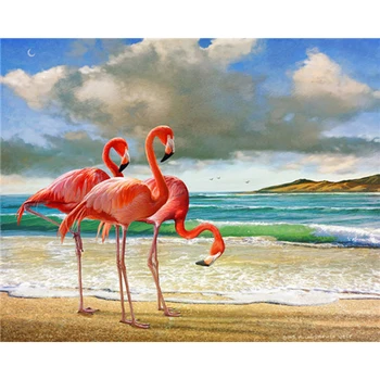 DIY Krāsošana Ar Numuriem Flamingo Dzīvnieku Komplekts Naftas Attēlu skaits Ainavas Sienas Mākslas Akrila Gleznu Uz Audekla Mājas Dekoru