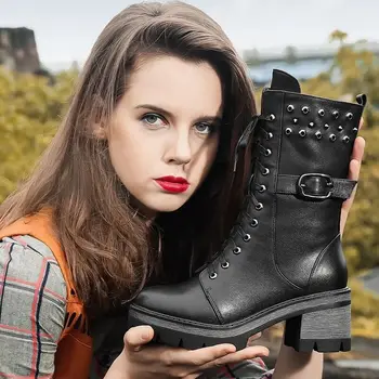 Dizainers melns ādas zābaki meitenēm luksusa zīmolu ķīlis vidum teļš zābaki sieviešu ērtas rudens kurpes